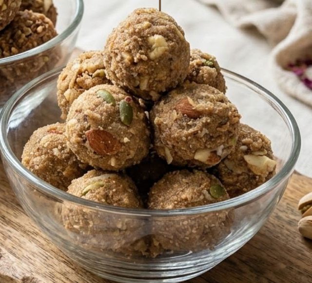 Atta, jaggery and dry-fruit laddoos
